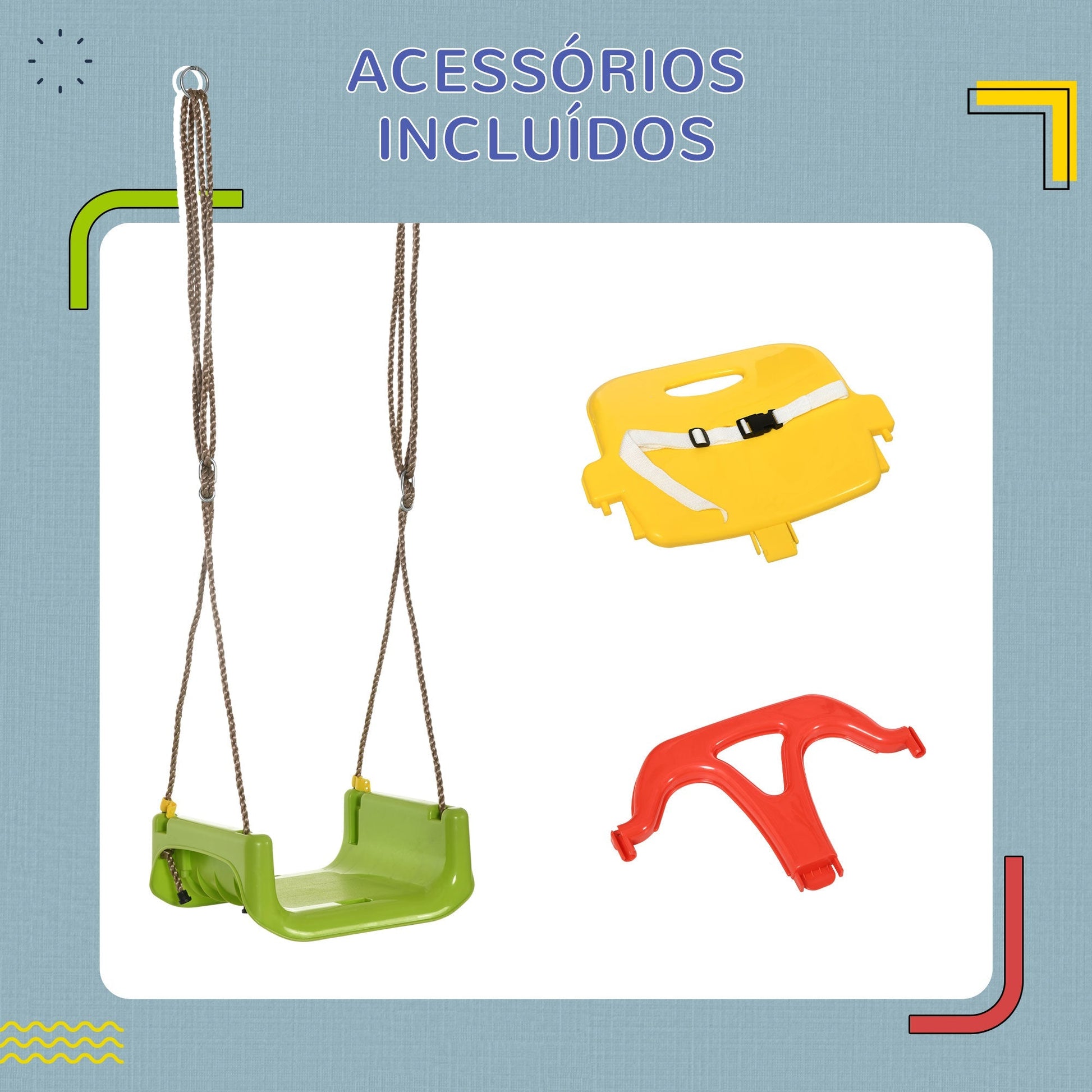 Outsunny Baloiço para Bebé 3 em 1 com Encosto Desmontável Cordas Ajustáveis e Barra em T Baloiço Infantil para Crianças de 9 - 36 Meses para Interior e Exterior 42x33x120 - 180 cm Multicor - A minha loja