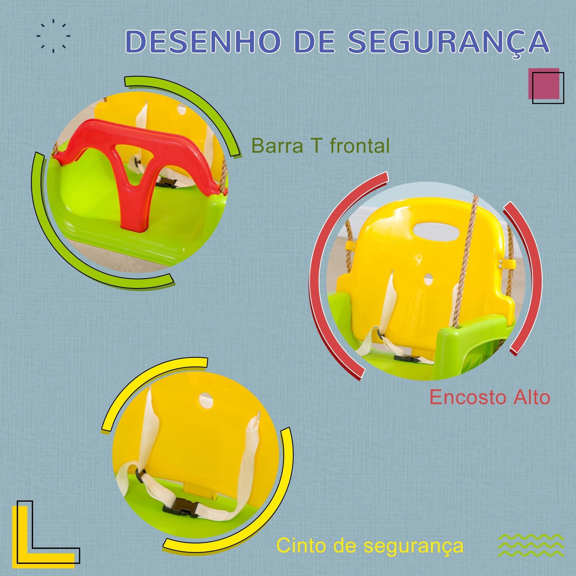 Outsunny Baloiço para Bebé 3 em 1 com Encosto Desmontável Cordas Ajustáveis e Barra em T Baloiço Infantil para Crianças de 9 - 36 Meses para Interior e Exterior 42x33x120 - 180 cm Multicor - A minha loja