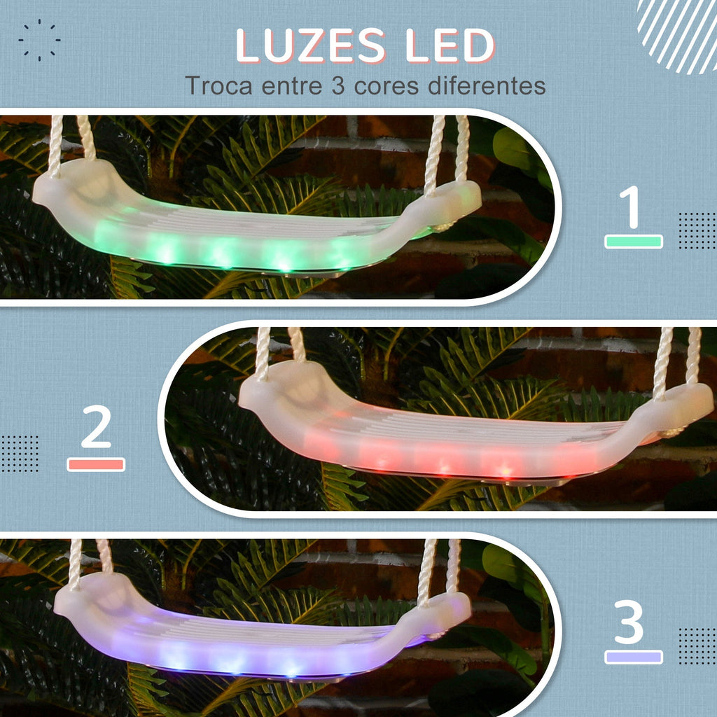 Outsunny Baloiço para Crianças de 3 - 6 Anos com Luzes LED Baloiço Infantil com Altura do Assento Ajustável para Interior e Exterior 39x16,5x120 - 180 cm Branco - A minha loja