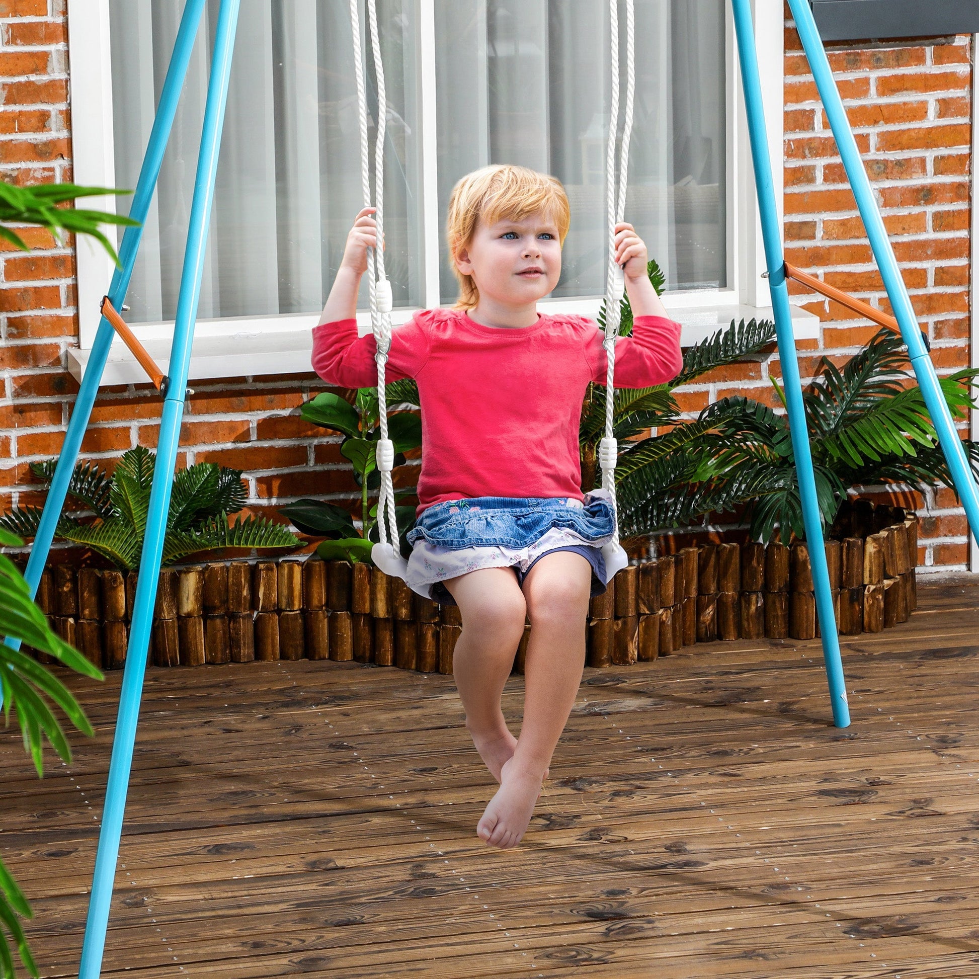 Outsunny Baloiço para Crianças de 3 - 6 Anos com Luzes LED Baloiço Infantil com Altura do Assento Ajustável para Interior e Exterior 39x16,5x120 - 180 cm Branco - A minha loja