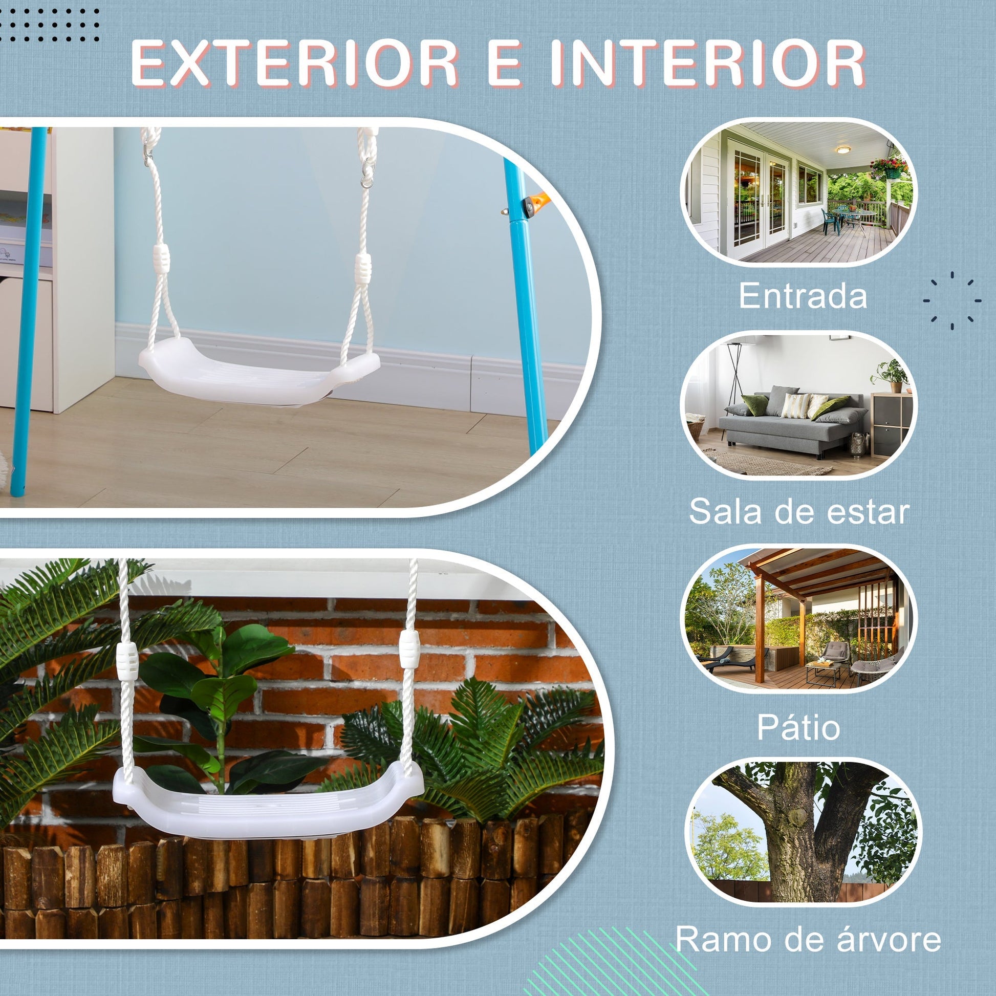 Outsunny Baloiço para Crianças de 3 - 6 Anos com Luzes LED Baloiço Infantil com Altura do Assento Ajustável para Interior e Exterior 39x16,5x120 - 180 cm Branco - A minha loja