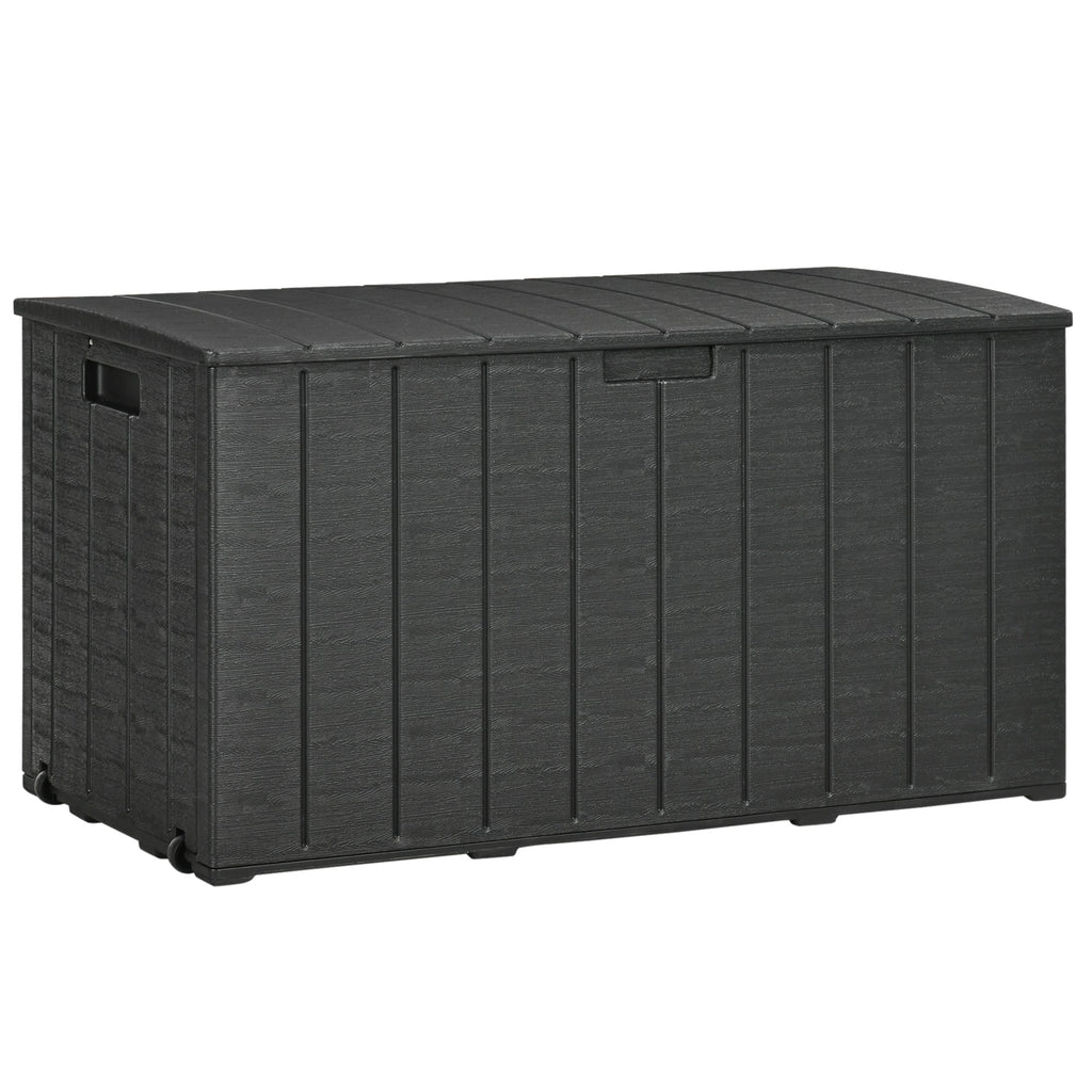 Outsunny Baú de Armazenamento Exterior 366L Baú para Jardim de Plástico de Parede Dupla com Rodas Alças para Varanda Pátio Carga Máxima 100 kg 122,4x62x64,5 cm Preto - A minha loja