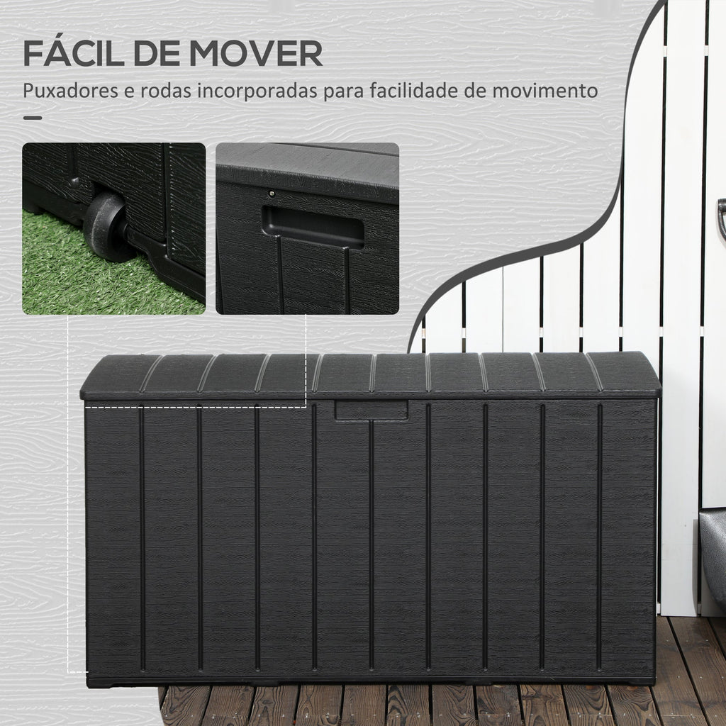 Outsunny Baú de Armazenamento Exterior 366L Baú para Jardim de Plástico de Parede Dupla com Rodas Alças para Varanda Pátio Carga Máxima 100 kg 122,4x62x64,5 cm Preto - A minha loja