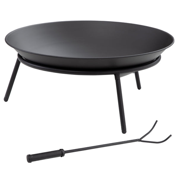 Braseiro de Exterior Braseiro de Metal com Atiçador para Varanda Campismo Ar Livre Ø47x21 cm Preto