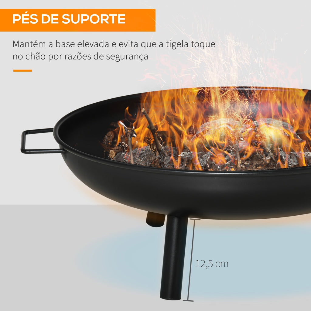 Outsunny Braseiro Exterior Ø58x23 cm Braseiro Redondo com Alças de Transporte 3 Pés e Estrutura de Metal para Fogueira Lenhas Terraço Jardim ao Ar Livre Preto - A minha loja