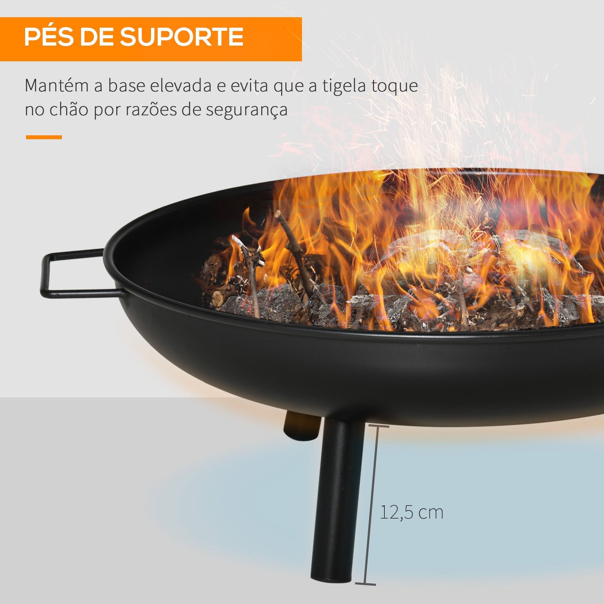 Outsunny Braseiro Exterior Ø58x23 cm Braseiro Redondo com Alças de Transporte 3 Pés e Estrutura de Metal para Fogueira Lenhas Terraço Jardim ao Ar Livre Preto - A minha loja