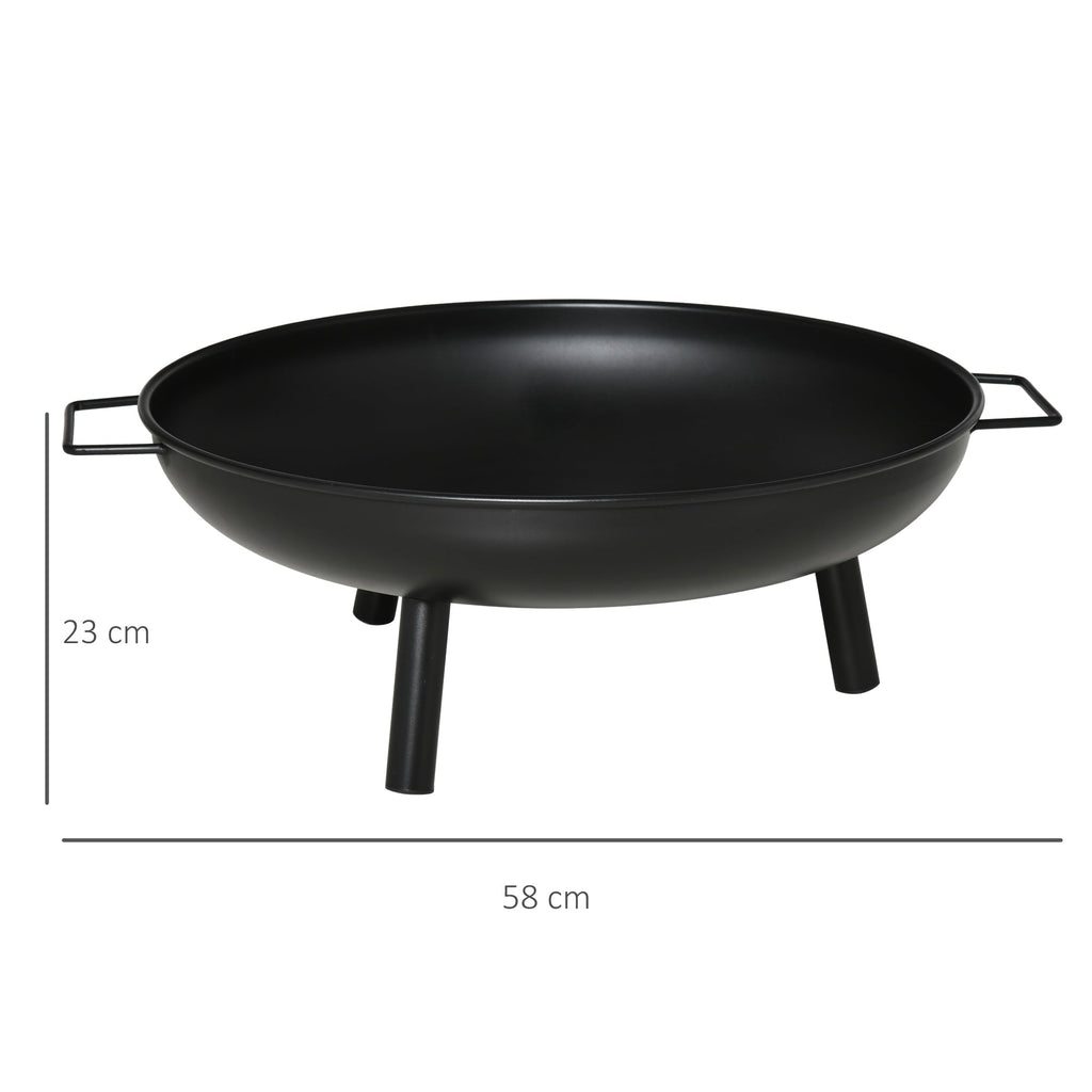 Outsunny Braseiro Exterior Ø58x23 cm Braseiro Redondo com Alças de Transporte 3 Pés e Estrutura de Metal para Fogueira Lenhas Terraço Jardim ao Ar Livre Preto - A minha loja