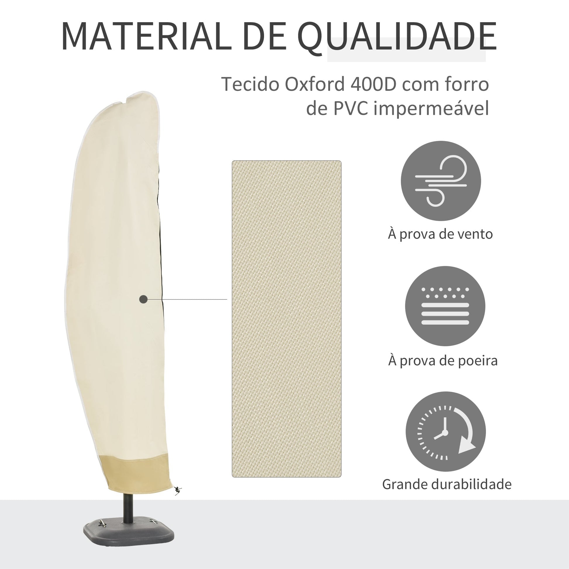 Outsunny Capa Protetora de Chapéu de Sol Ø56x220 cm Capa para Chapéu de Sol Resistente para Jardim com Zíper Tecido Oxford Bege - A minha loja