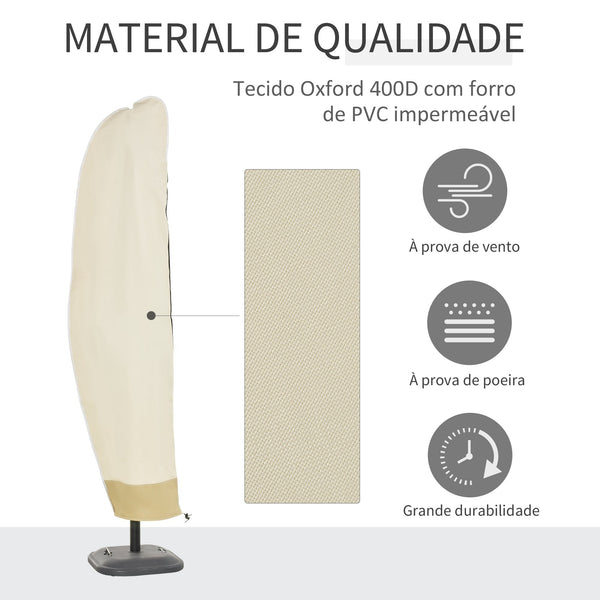 Capa Protetora de Chapéu de Sol Ø56x220 cm Capa para Chapéu de Sol Resistente para Jardim com Zíper Tecido Oxford Bege