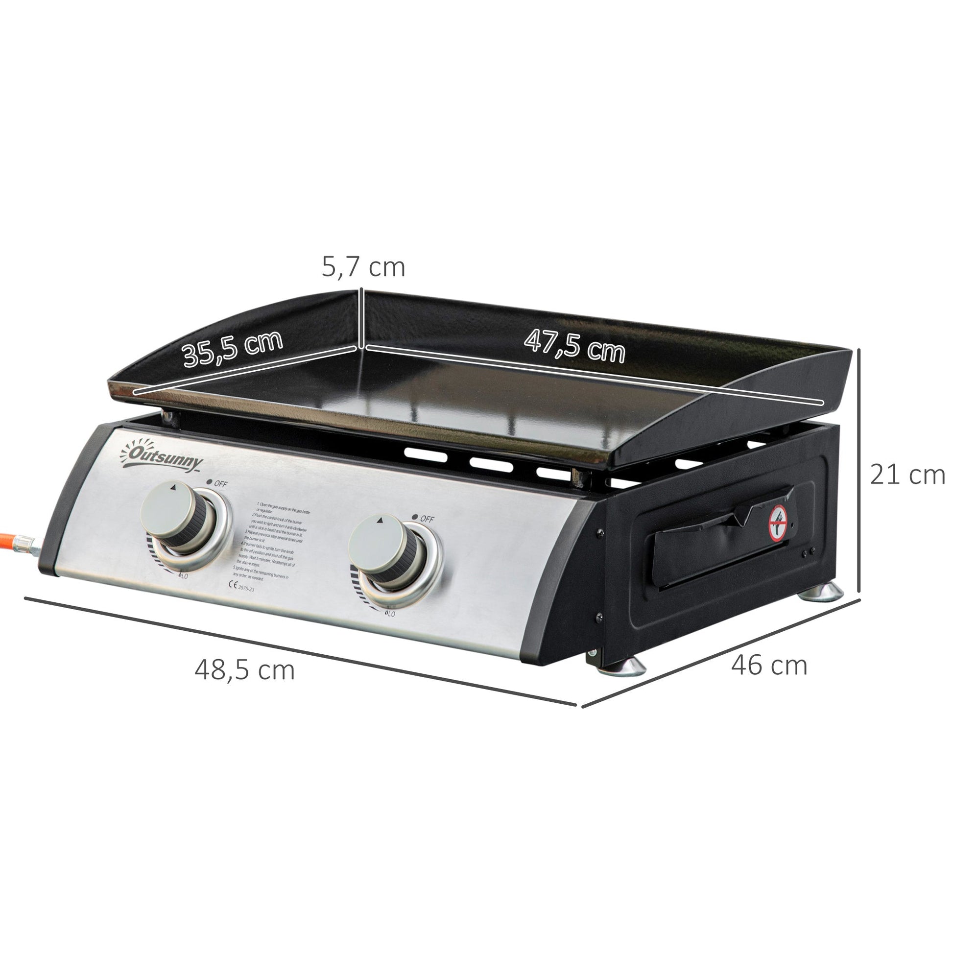 Outsunny Chapa a Gás de Mesa com 2 Queimadores de Aço Inoxidável 6 kW Chapa Portátil para Jardim Piquenique Campismo 48,5x46x21 cm Preto e Prata - A minha loja