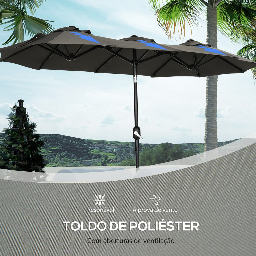 Outsunny Chapéu de Sol Duplo 285x147x227cm Chapéu de Sol de Jardim com Inclinação de 45° Manivela Estrutura de Aço para Pátio Varanda Piscina Cinza - A minha loja