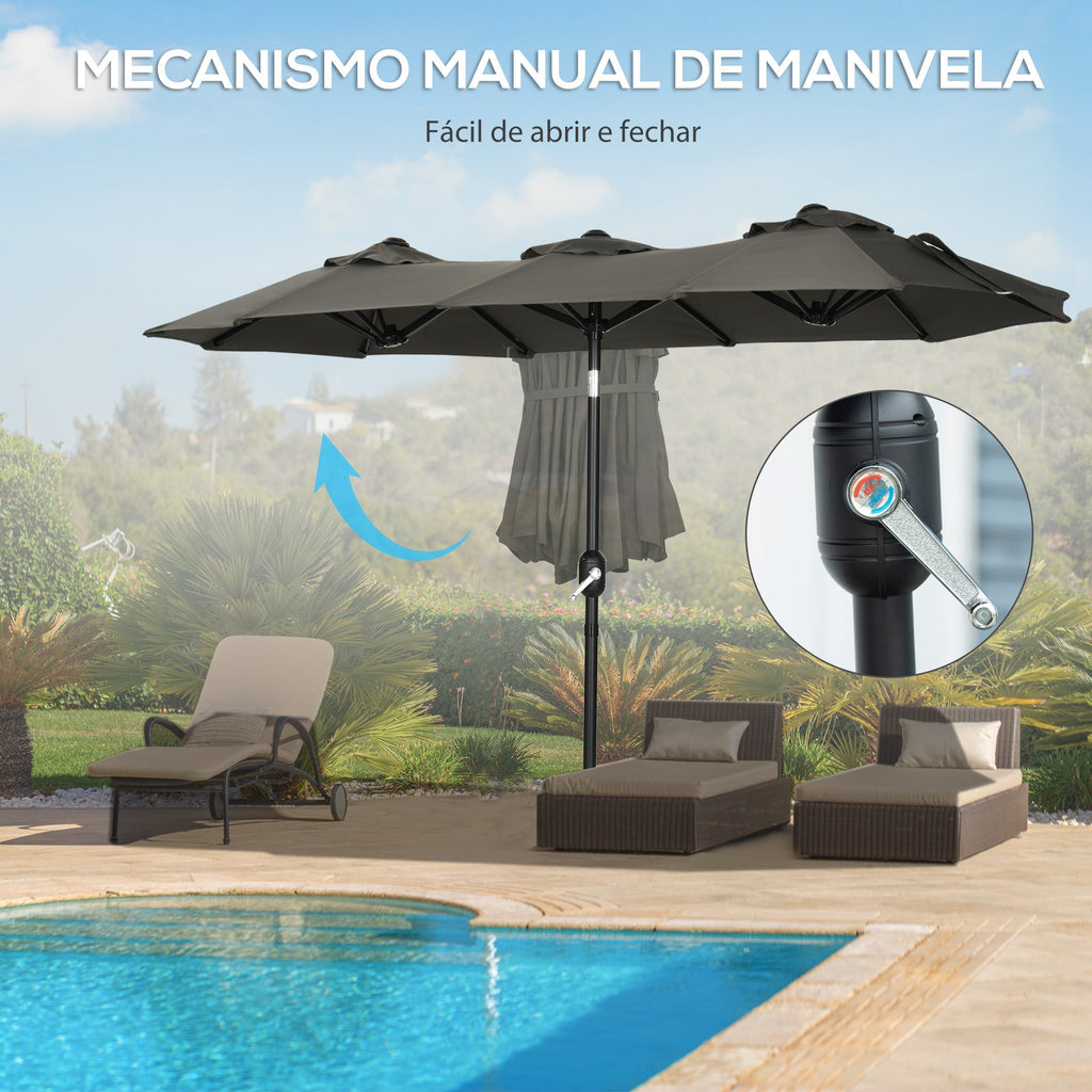 Outsunny Chapéu de Sol Duplo 285x147x227cm Chapéu de Sol de Jardim com Inclinação de 45° Manivela Estrutura de Aço para Pátio Varanda Piscina Cinza - A minha loja