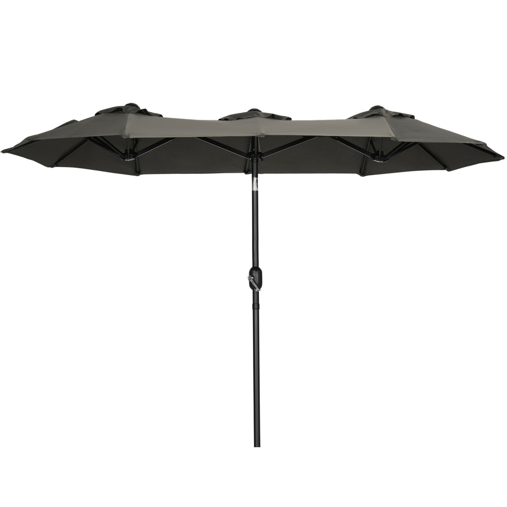 Outsunny Chapéu de Sol Duplo 285x147x227cm Chapéu de Sol de Jardim com Inclinação de 45° Manivela Estrutura de Aço para Pátio Varanda Piscina Cinza - A minha loja
