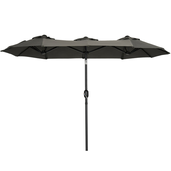 Chapéu de Sol Duplo 285x147x227cm Chapéu de Sol de Jardim com Inclinação de 45° Manivela Estrutura de Aço para Pátio Varanda Piscina Cinza