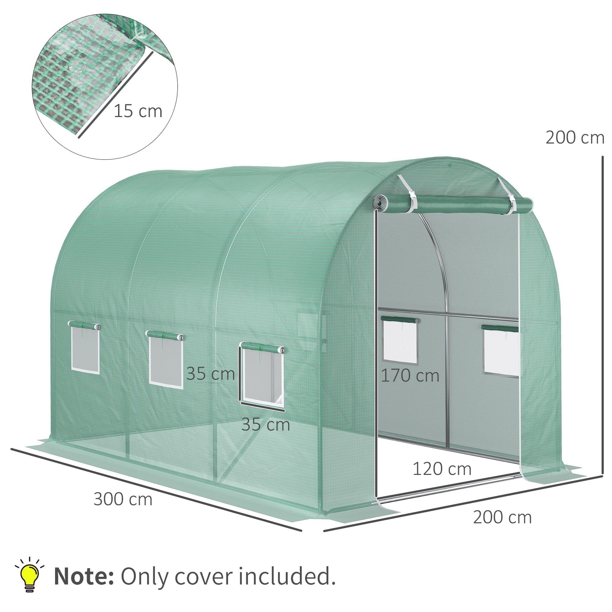 Outsunny Cobertura de Estufa com 6 Janelas e Porta para Jardim Anti - UV e Anti - envelhecimento PE 300x200x200 cm Verde - A minha loja