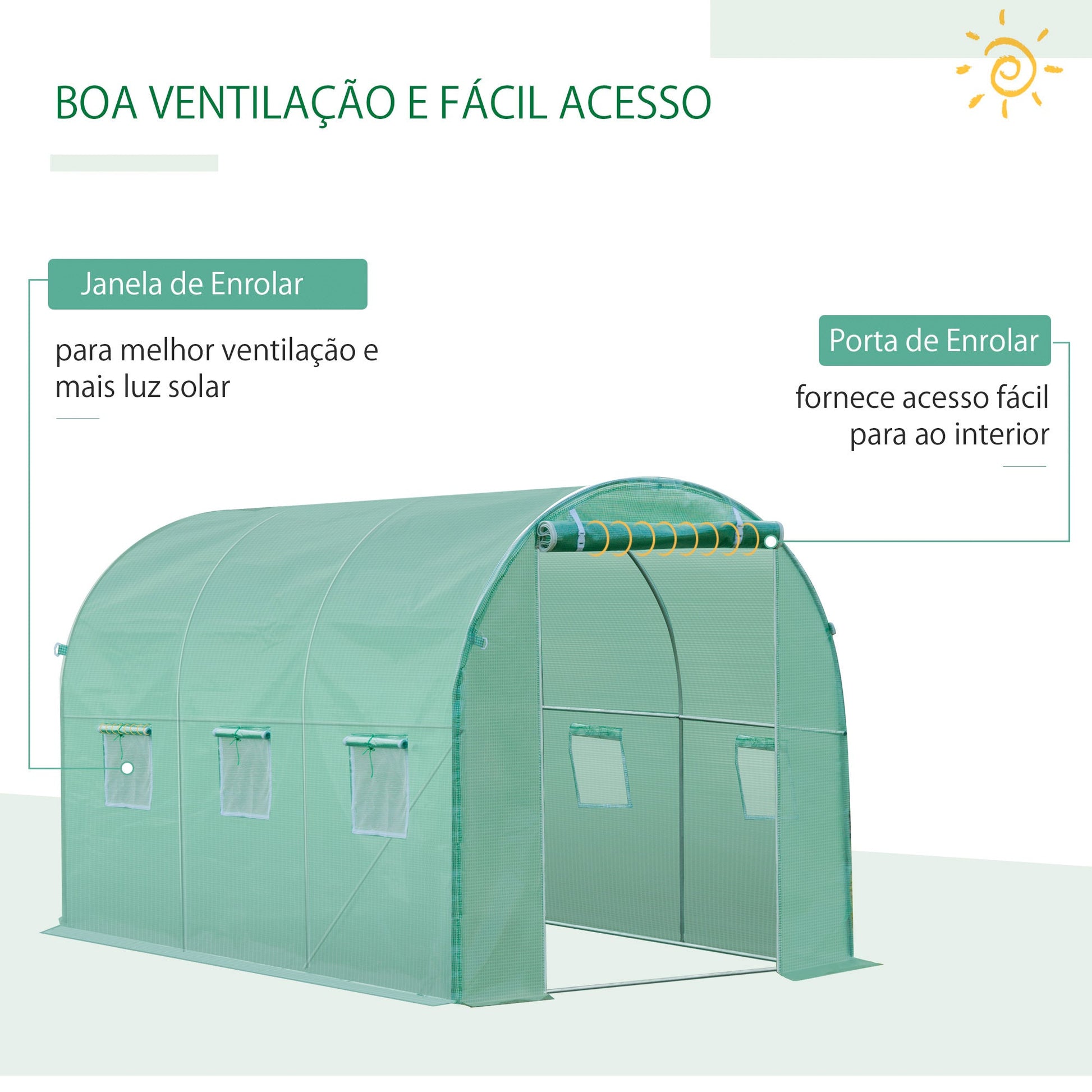 Outsunny Cobertura de Estufa com 6 Janelas e Porta para Jardim Anti - UV e Anti - envelhecimento PE 300x200x200 cm Verde - A minha loja