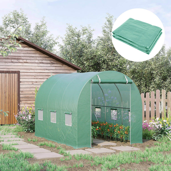 Cobertura de Estufa com 6 Janelas e Porta para Jardim Anti-UV e Anti-envelhecimento PE 300x200x200 cm Verde