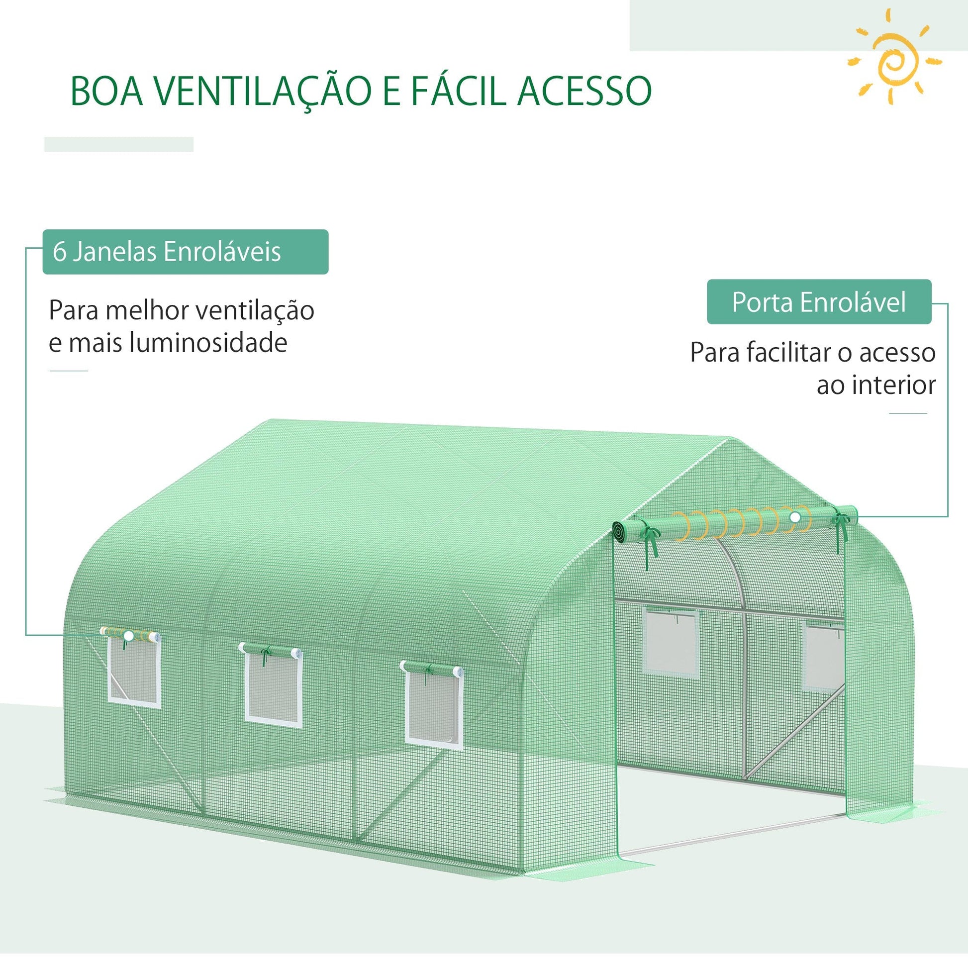 Outsunny Cobertura de Estufa de Túnel 3,5x3x2m Cobertura de Substituição de Estufa Polietileno com 6 Janelas e Portas Enroláveis Proteção de Plantas para Jardim Verde - A minha loja