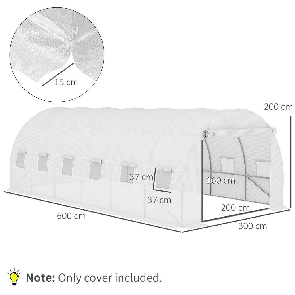 Outsunny Cobertura de Estufa de Túnel 6x3x2m Cobertura de Substituição de Estufa Polietileno com 12 Janelas e Portas Enroláveis Proteção de Plantas para Jardim Verde - A minha loja
