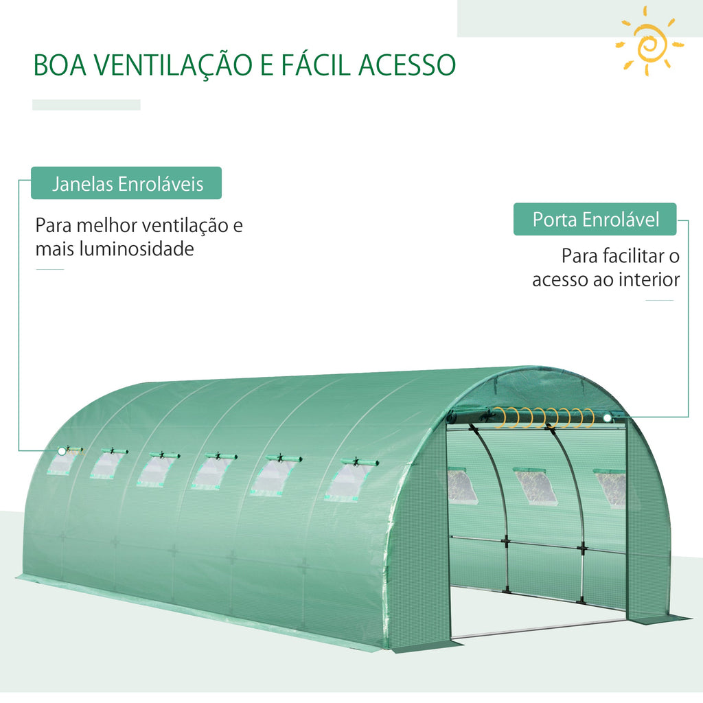 Outsunny Cobertura de Estufa de Túnel 6x3x2m Cobertura de Substituição de Estufa Polietileno com 12 Janelas e Portas Enroláveis Proteção de Plantas para Jardim Verde - A minha loja