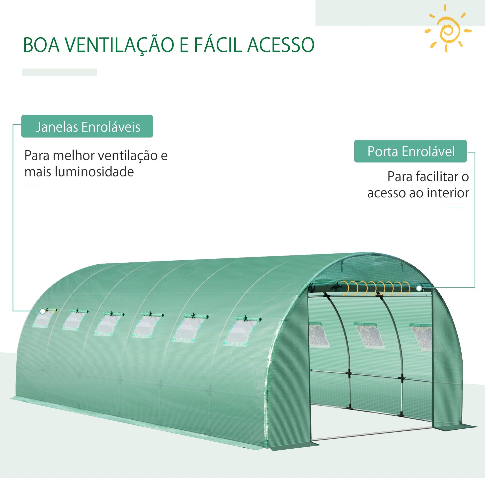 Outsunny Cobertura de Estufa de Túnel 6x3x2m Cobertura de Substituição de Estufa Polietileno com 12 Janelas e Portas Enroláveis Proteção de Plantas para Jardim Verde - A minha loja