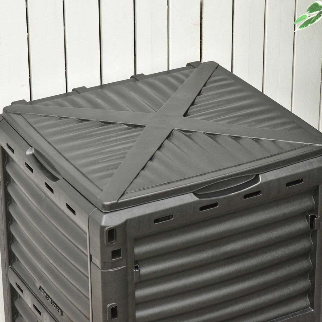 Outsunny Compostor Capacidade de 300L Compostor Orgânico para a Produção de Fertilizante de Jardim com 48 Respiradouros 60,5x60,5x81,5cm Preto - A minha loja