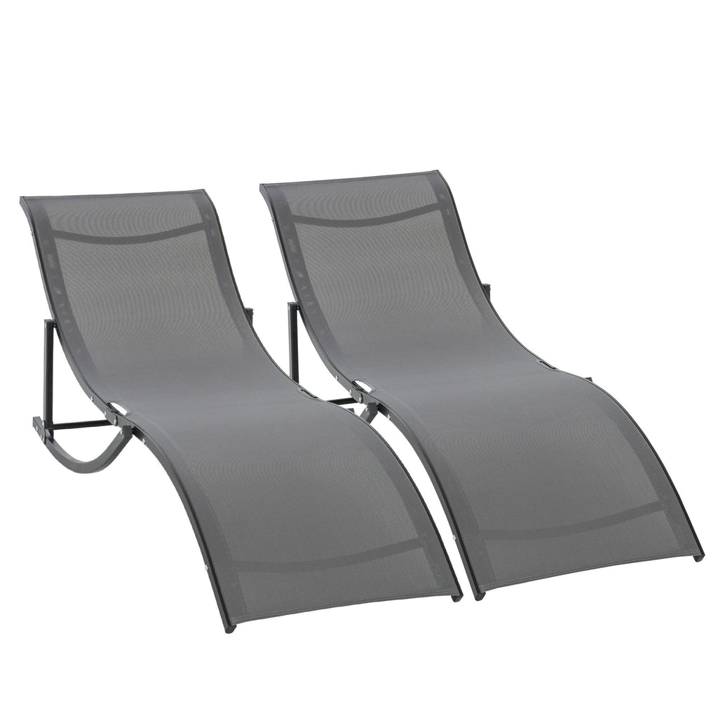 Outsunny Conjunto 2 Espreguiçadeiras Ergonômicas Dobráveis em Forma de S com Estrutura de Alumínio Textilene para Piscina Pátio Jardim e Varanda 165x61x63cm Cinza - A minha loja