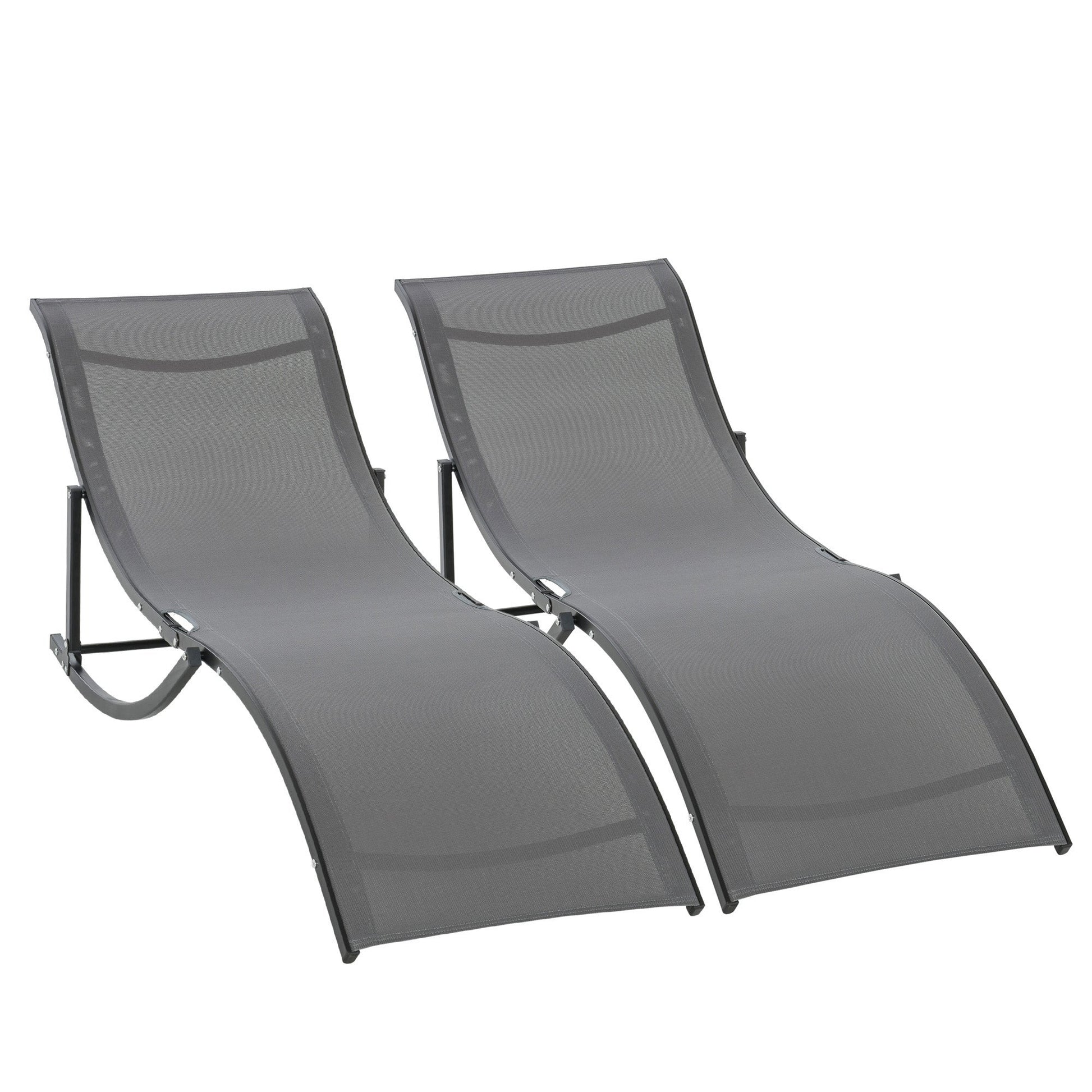 Outsunny Conjunto 2 Espreguiçadeiras Ergonômicas Dobráveis em Forma de S com Estrutura de Alumínio Textilene para Piscina Pátio Jardim e Varanda 165x61x63cm Cinza - A minha loja