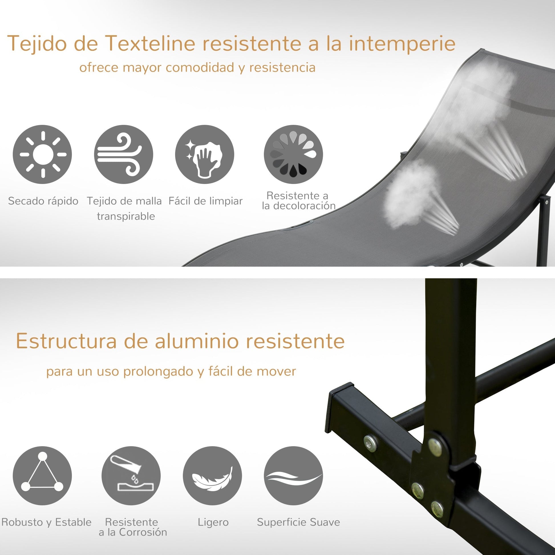 Outsunny Conjunto 2 Espreguiçadeiras Ergonômicas Dobráveis em Forma de S com Estrutura de Alumínio Textilene para Piscina Pátio Jardim e Varanda 165x61x63cm Cinza - A minha loja