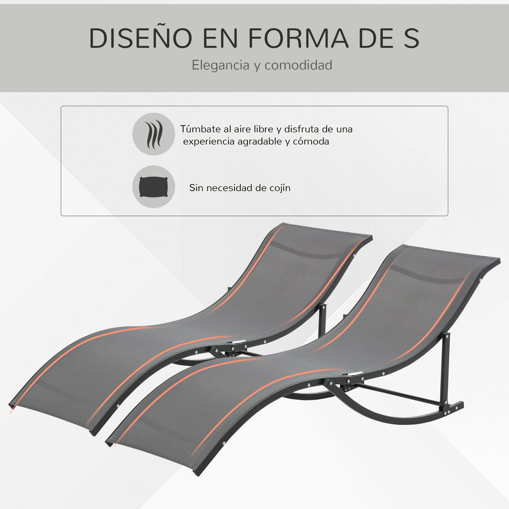 Outsunny Conjunto 2 Espreguiçadeiras Ergonômicas Dobráveis em Forma de S com Estrutura de Alumínio Textilene para Piscina Pátio Jardim e Varanda 165x61x63cm Cinza - A minha loja
