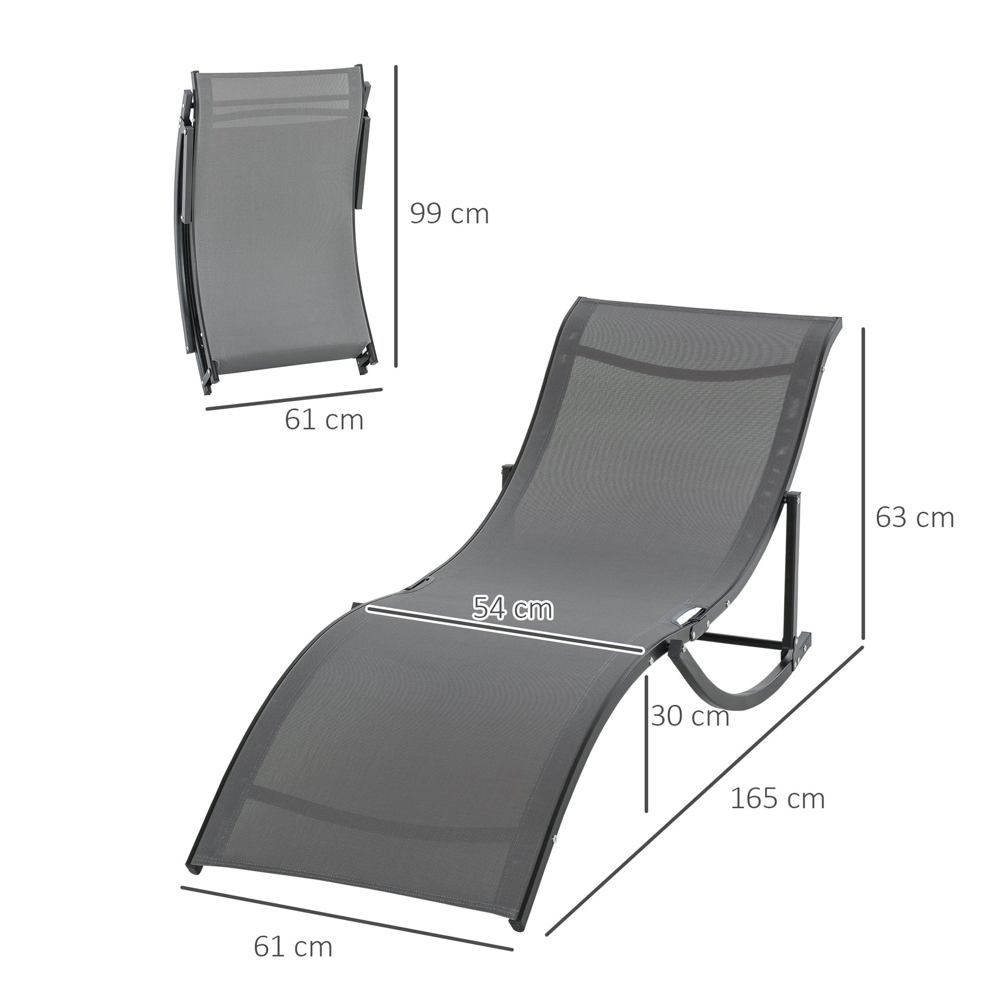 Outsunny Conjunto 2 Espreguiçadeiras Ergonômicas Dobráveis em Forma de S com Estrutura de Alumínio Textilene para Piscina Pátio Jardim e Varanda 165x61x63cm Cinza - A minha loja