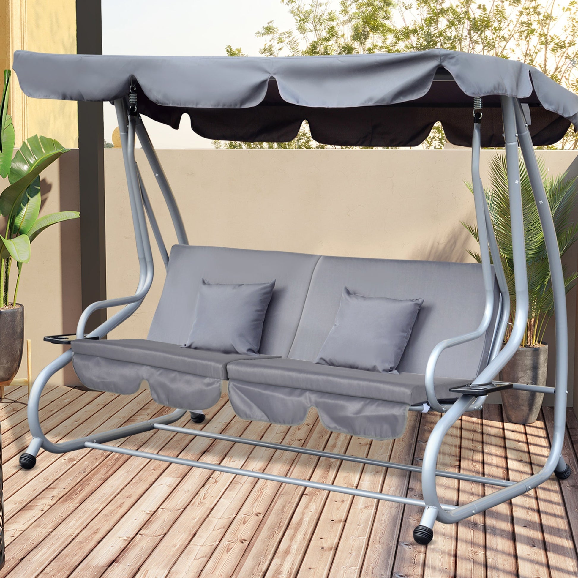Outsunny Conjunto de 2 Almofadas para Baloiço Almofadas de Substituição para Baloiço 162x47x7 cm Almofada de Assento e Encosto de 3 Lugares para Jardim Varanda Pátio Cinza - A minha loja