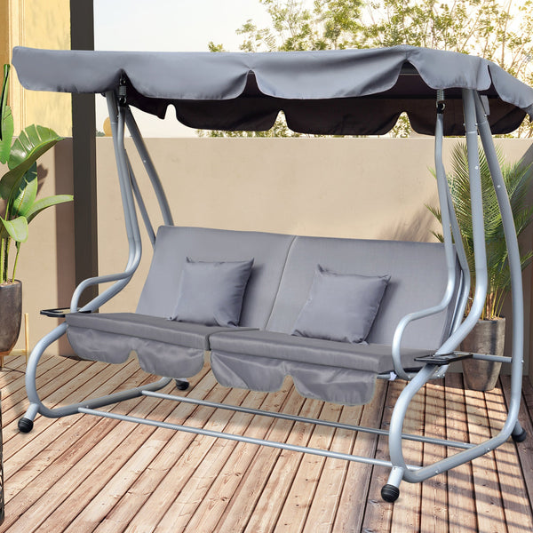 Conjunto de 2 Almofadas para Baloiço Almofadas de Substituição para Baloiço 162x47x7 cm Almofada de Assento e Encosto de 3 Lugares para Jardim Varanda Pátio Cinza