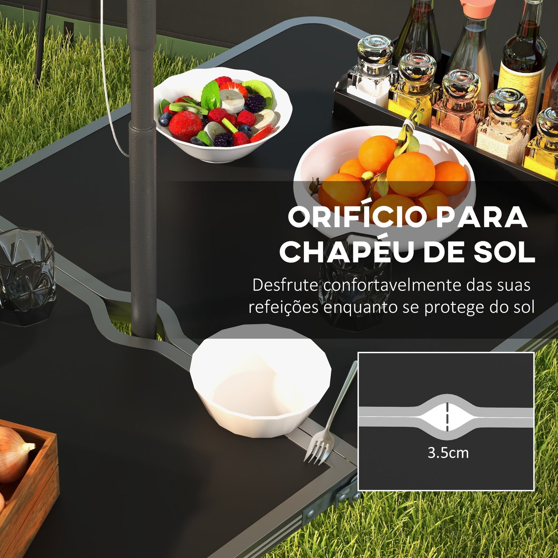 Outsunny Conjunto de Campismo de 5 Peças Mesa de Campismo Dobrável com Assentos Inclui 1 Mesa para Campismo Ajustável em Altura com Orifício e 4 Assentos Dobráveis para Piquenique Preto - A minha loja