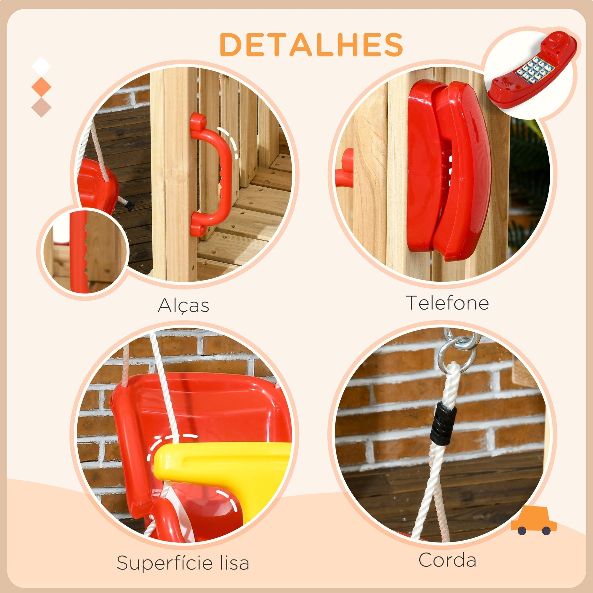 Outsunny Conjunto de Escorrega e Baloiço para Crianças de 18 - 48 Meses 4 em 1 Parque Infantil de Madeira com Baloiço Escorrega Volante Buzina para Pátio Relvado 170x200x118 cm Vermelho e Natural - A minha loja