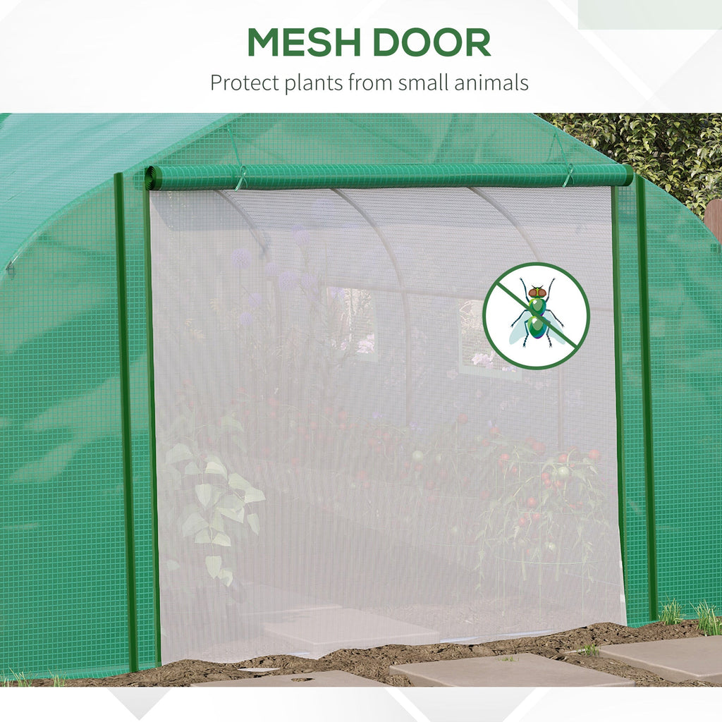Outsunny Conjunto de Estufa Tipo Túnel e Cobertura de Substituição com Porta e 6 Janelas Enroláveis Anti UV para Cultivos de Plantas Flores 350x300x200 cm Verde - A minha loja