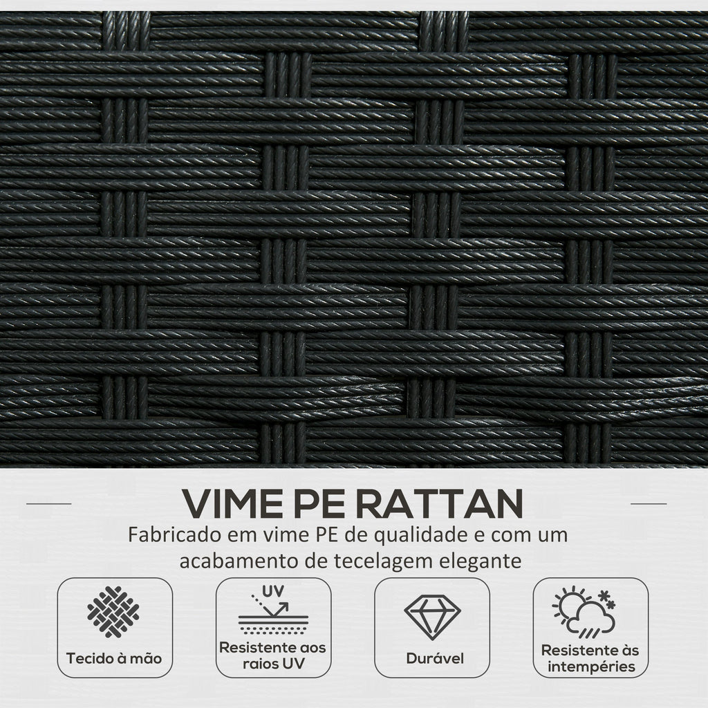 Outsunny Conjunto de Jardim de Vime Sintético Conjunto de 4 Peças Móveis de Jardim com 2 Poltronas 1 Sofá de 2 Lugares 1 Mesa de Centro com Tampo de Vidro e Almofadas Preto e Branco - A minha loja