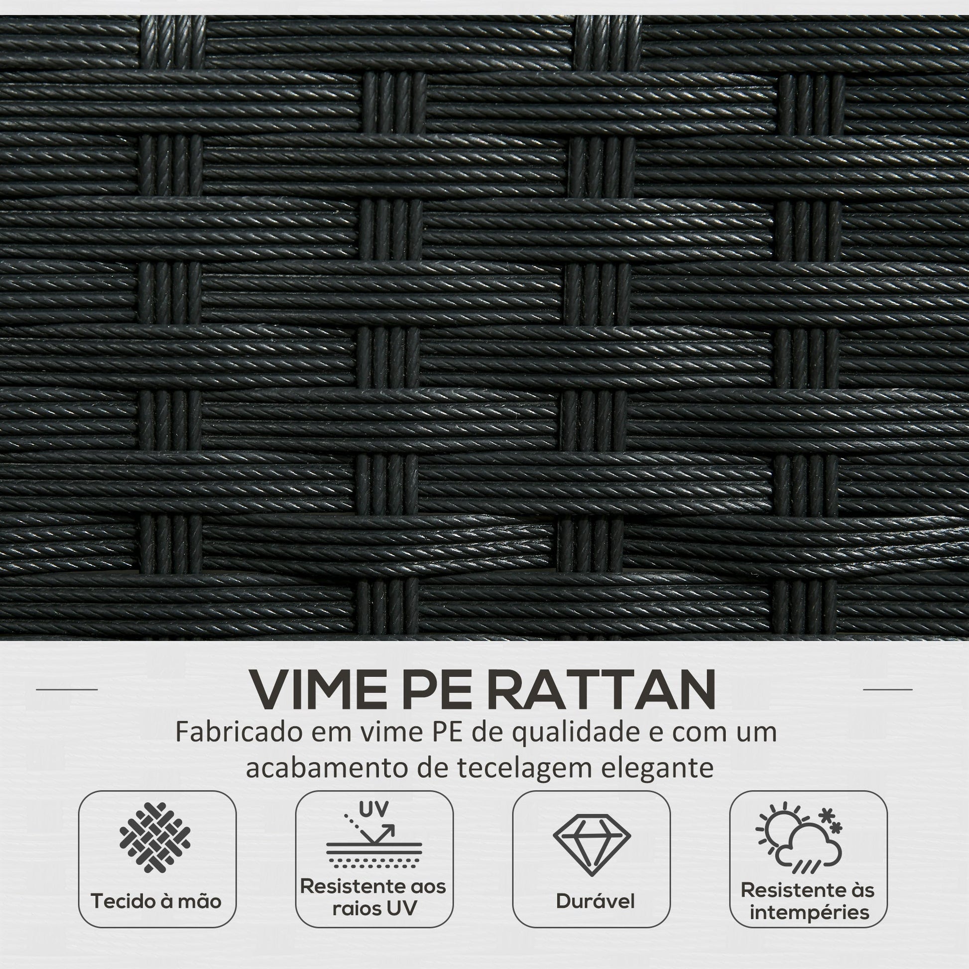 Outsunny Conjunto de Jardim de Vime Sintético Conjunto de 4 Peças Móveis de Jardim com 2 Poltronas 1 Sofá de 2 Lugares 1 Mesa de Centro com Tampo de Vidro e Almofadas Preto e Branco - A minha loja