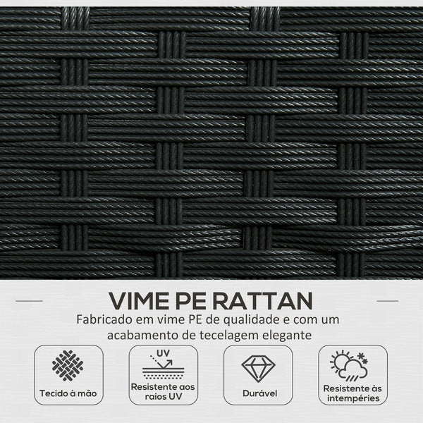 Conjunto de Jardim de Vime Sintético Conjunto de 4 Peças Móveis de Jardim com 2 Poltronas 1 Sofá de 2 Lugares 1 Mesa de Centro com Tampo de Vidro e Almofadas Preto e Branco
