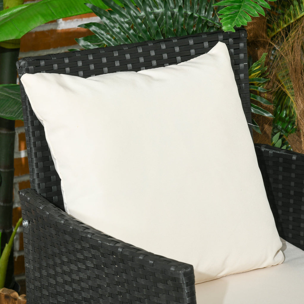 Outsunny Conjunto de Jardim de Vime Sintético Conjunto de 4 Peças Móveis de Jardim com 2 Poltronas 1 Sofá de 2 Lugares 1 Mesa de Centro com Tampo de Vidro e Almofadas Preto e Branco - A minha loja