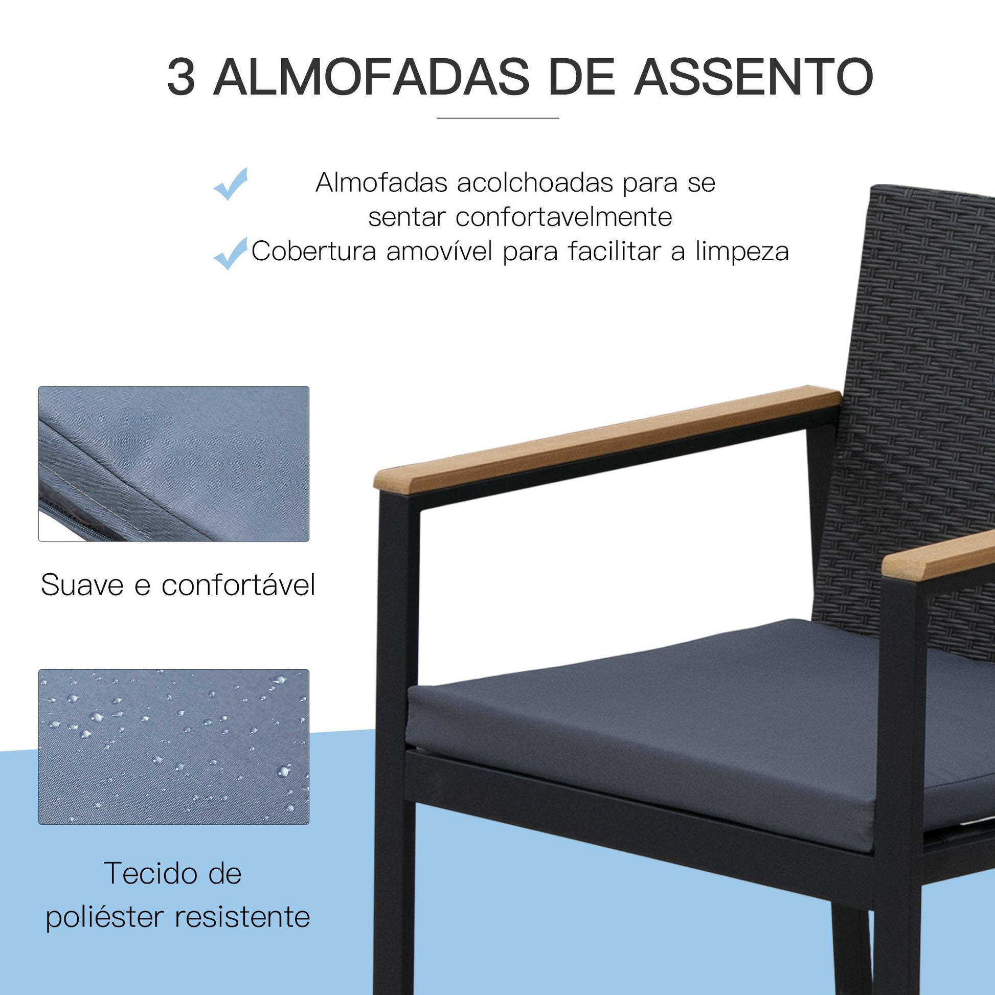 Outsunny Conjunto de Móveis de Vime e 4 Peças com Almofadas Acolchoadas 2 Poltronas 1 Sofá Duplo e Mesa de Centro com Vidro Temperado para Jardim Varanda Preto - A minha loja