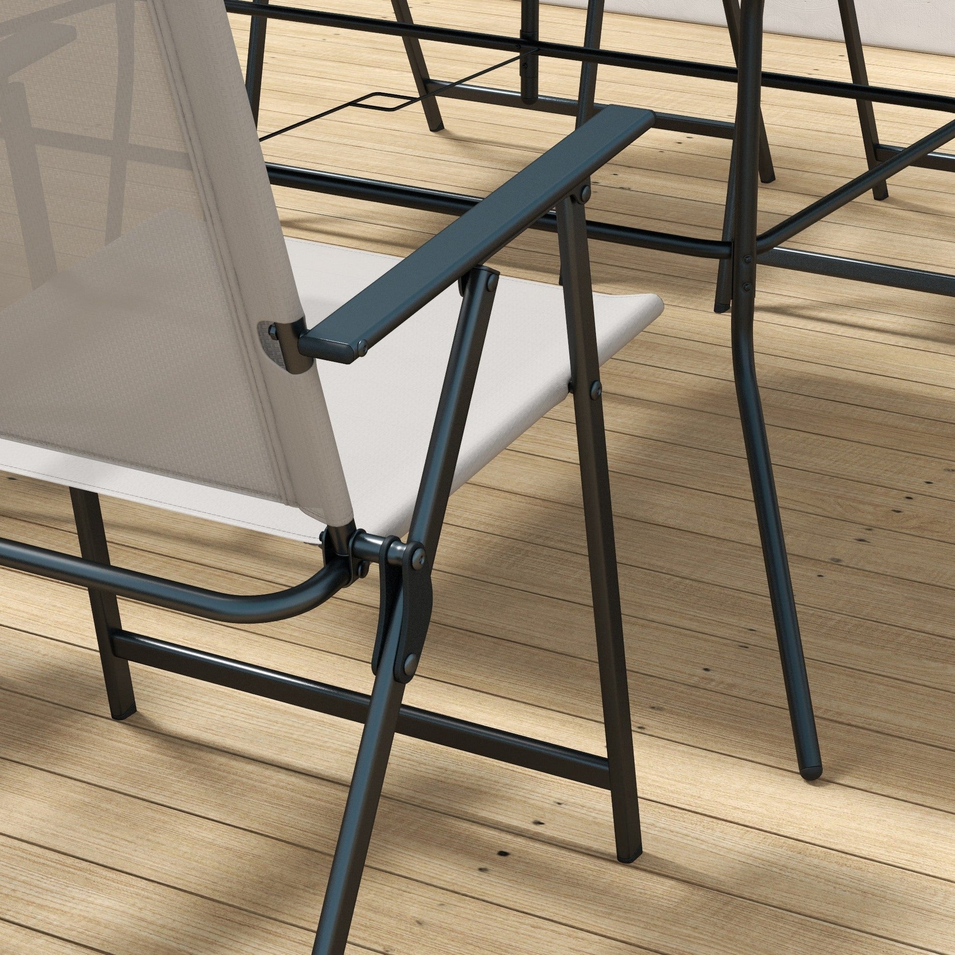 Outsunny Conjunto de Refeição de 7 Peças Conjunto de Jardim com 6 Cadeiras Dobráveis e Mesa com Orifício para Chapéu de Sol para Terraço Exterior Cinza - A minha loja