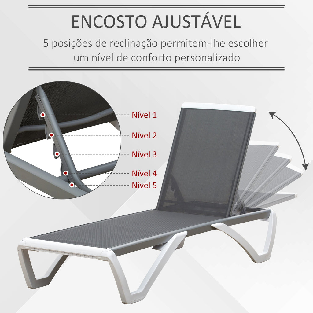 Outsunny Espreguiçadeira de jardim reclinável com rodas e encosto ajustável em 5 níveis Poltrona relaxante de alumínio para terraço varanda e piscina 170x67.5x95 cm Branco cinza - A minha loja