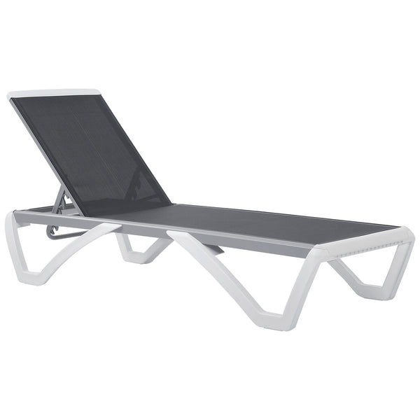 Espreguiçadeira de jardim reclinável com rodas e encosto ajustável em 5 níveis Poltrona relaxante de alumínio para terraço varanda e piscina 170x67.5x95 cm Branco cinza