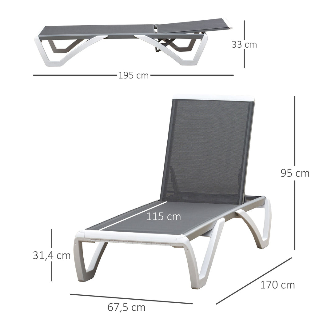 Outsunny Espreguiçadeira de jardim reclinável com rodas e encosto ajustável em 5 níveis Poltrona relaxante de alumínio para terraço varanda e piscina 170x67.5x95 cm Branco cinza - A minha loja