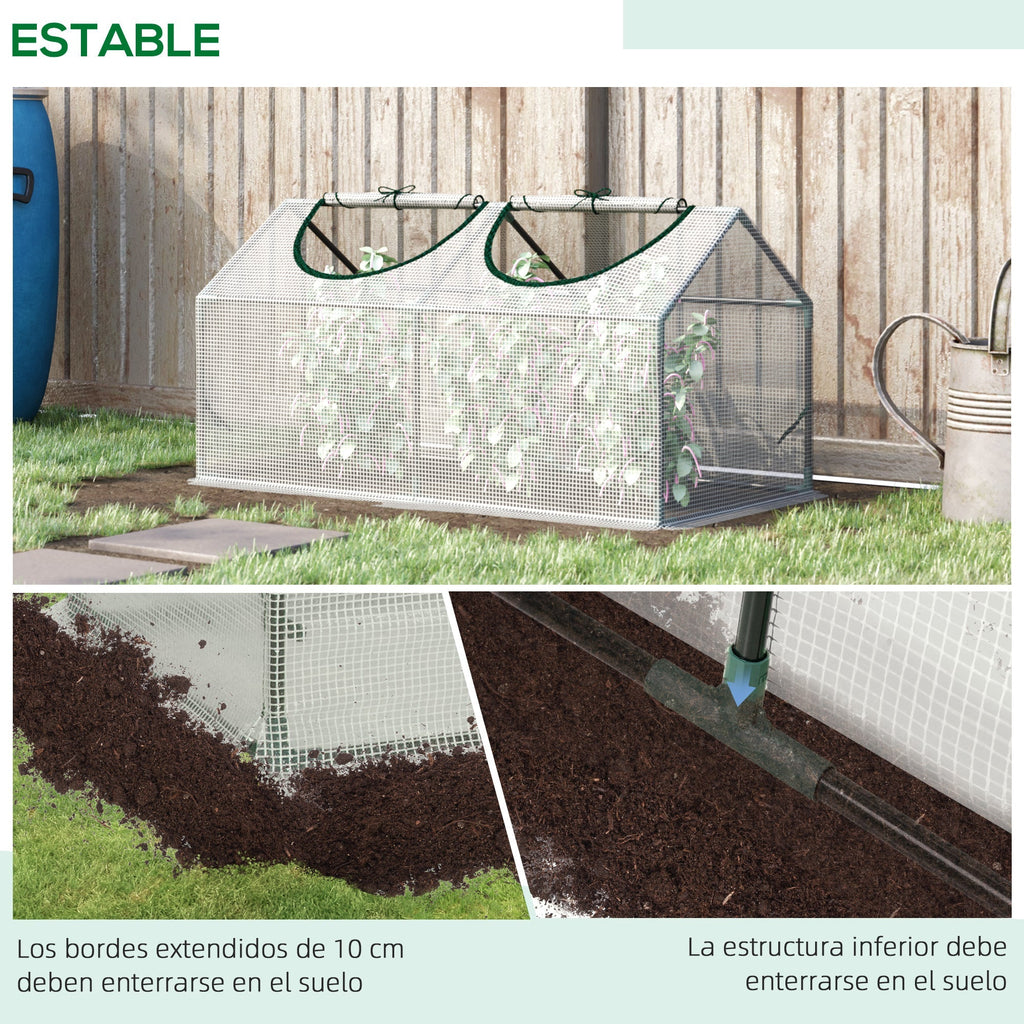 Outsunny Estufa 119x60x60cm Estufa de Jardim com 2 Janelas Enroláveis para Cultivo de Plantas Verduras Flores Branco Translúcido - A minha loja