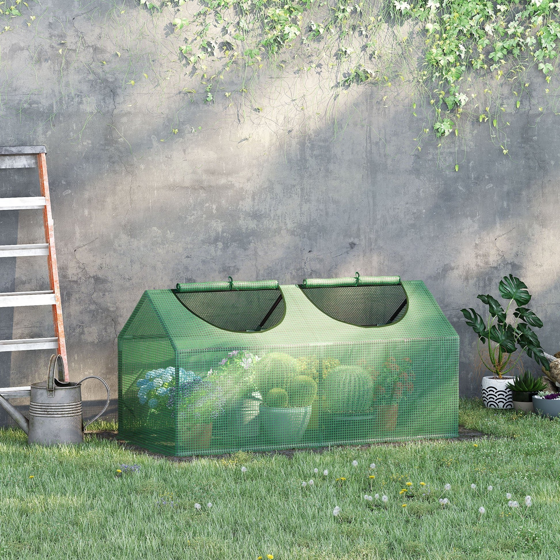 Outsunny Estufa 119x60x60cm Estufa de Jardim com 2 Janelas Enroláveis para Cultivo de Plantas Verduras Flores Verde Translúcido - A minha loja