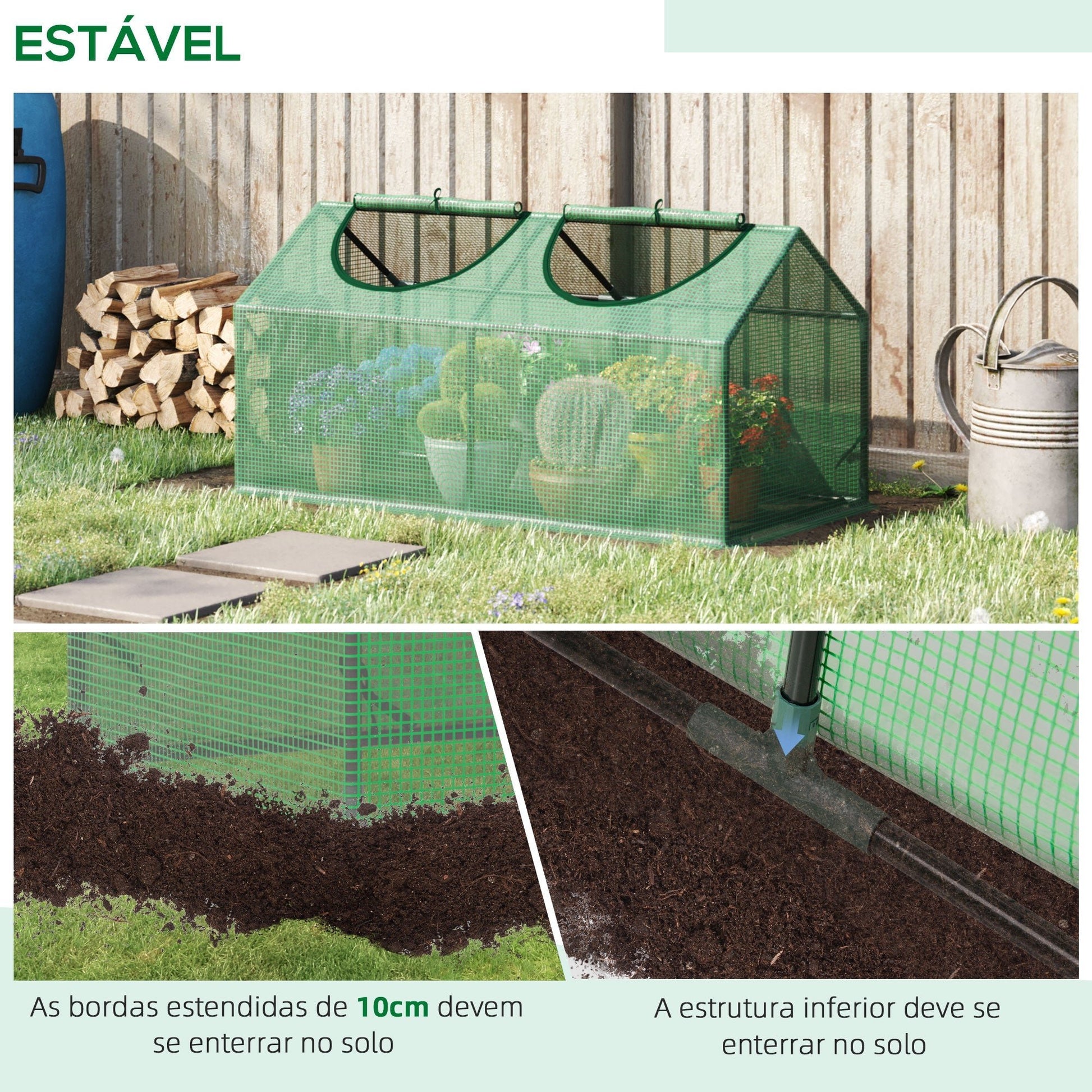 Outsunny Estufa 119x60x60cm Estufa de Jardim com 2 Janelas Enroláveis para Cultivo de Plantas Verduras Flores Verde Translúcido - A minha loja