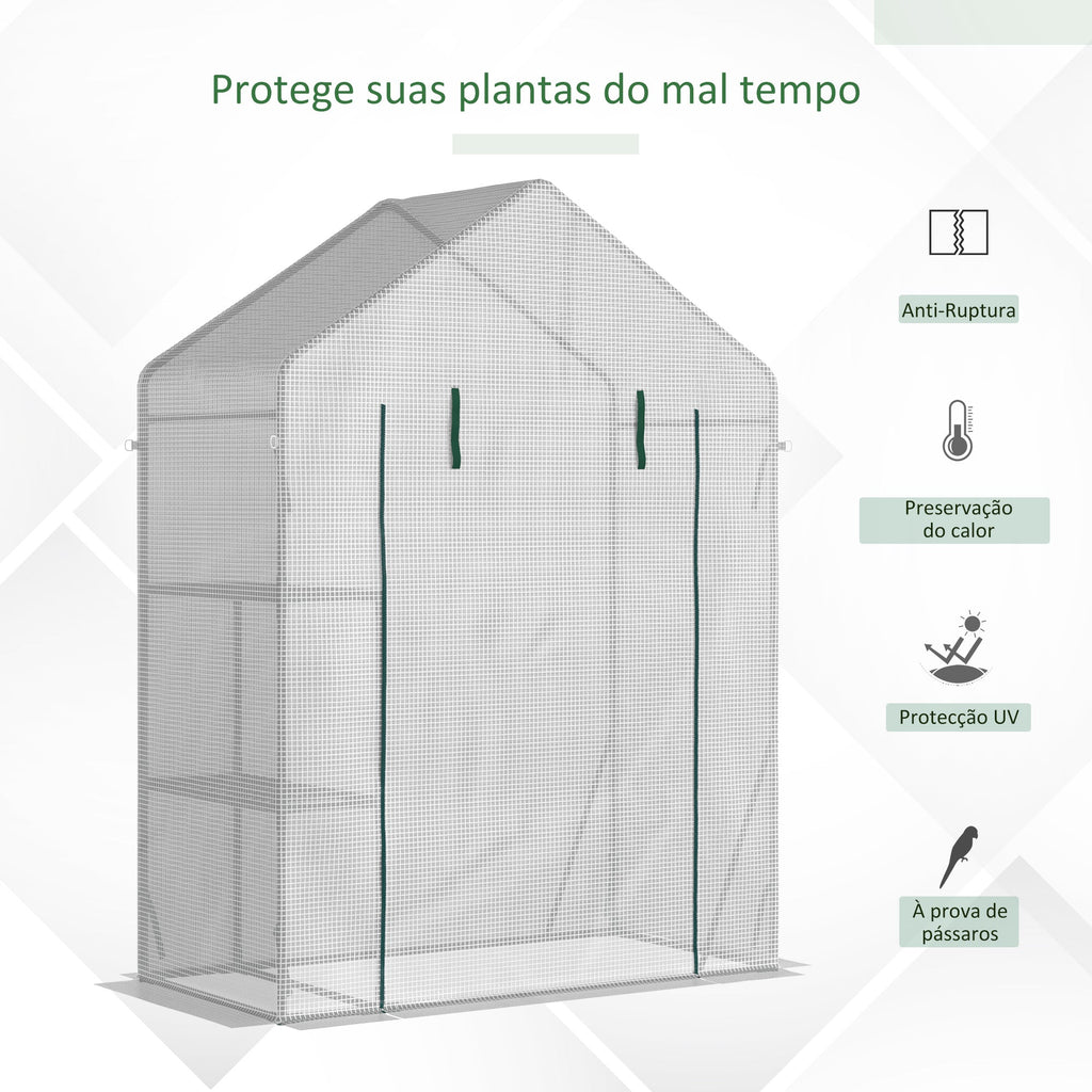 Outsunny Estufa de Jardim 143x73x195cm Estufa de Aço com 2 Prateleiras e Porta Enrolável para Cultivos de Plantas Vasos de Flores Pátio Exterior Branco - A minha loja