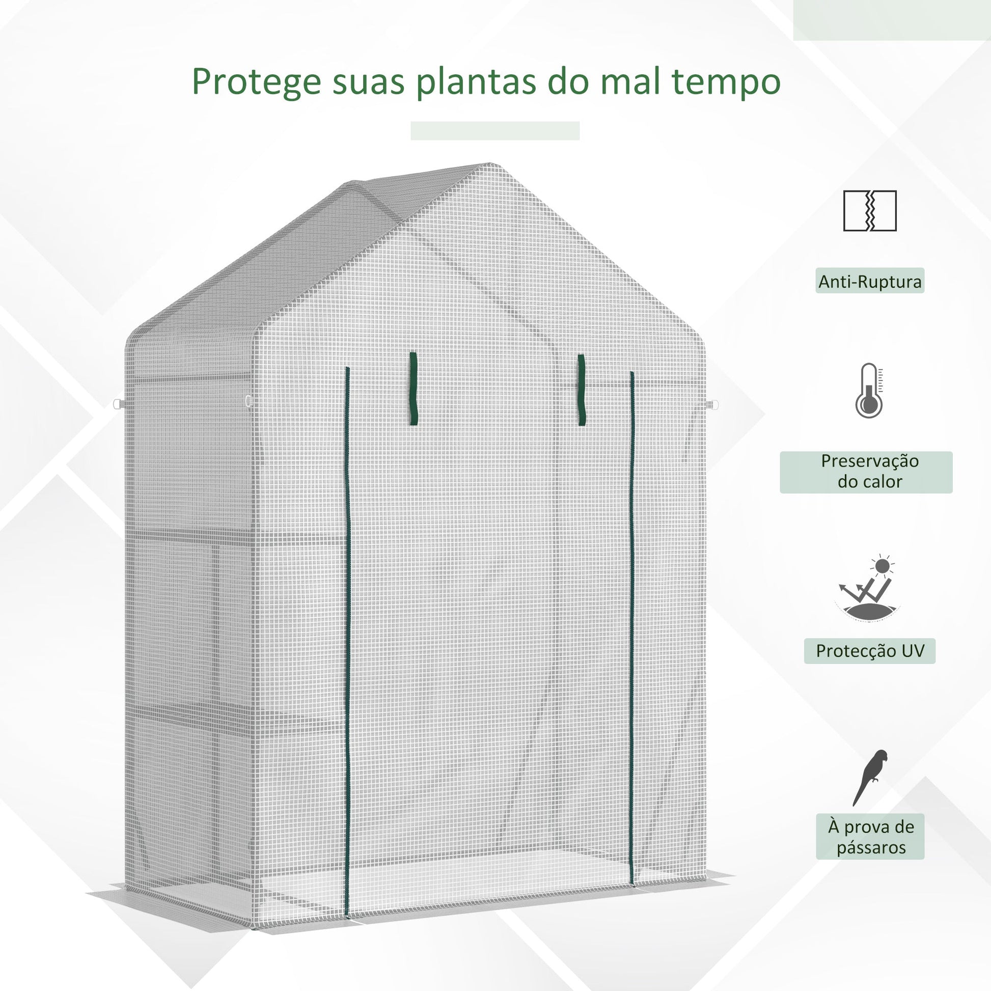 Outsunny Estufa de Jardim 143x73x195cm Estufa de Aço com 2 Prateleiras e Porta Enrolável para Cultivos de Plantas Vasos de Flores Pátio Exterior Branco - A minha loja